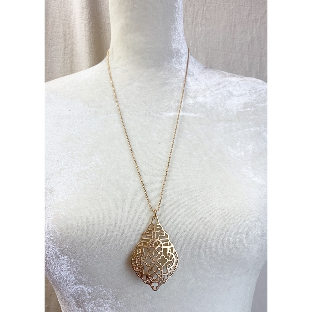 Matte Gold Ball chain with filigree quatrefoil cutout pendant